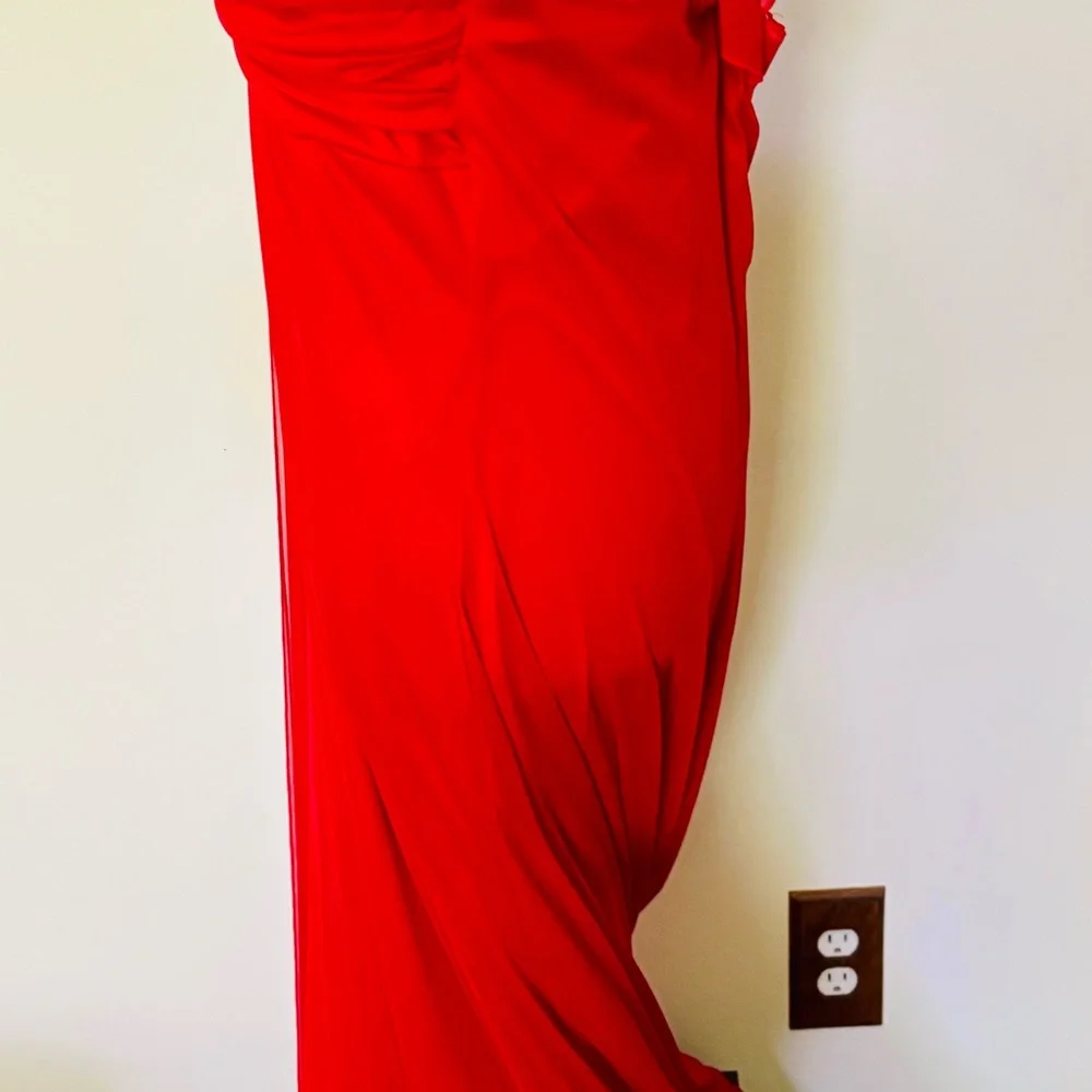 Vintage Y2K Cherry Red Maxi Halter Dress with Rhinestone Accents, Formal Gown - Picture 4 of 7